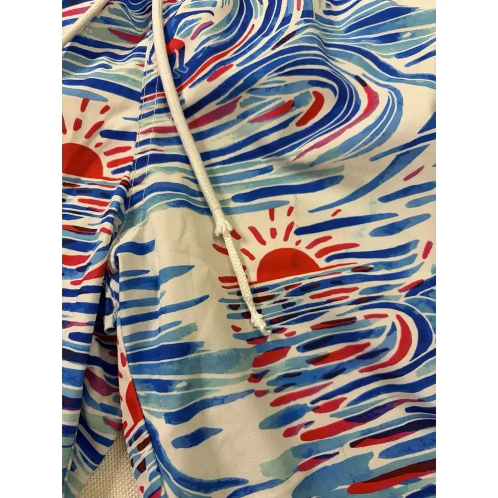 RSVLTS Swim Trunks Boys XL Watercolor Waves Surfer Lined Drawstring Shorts